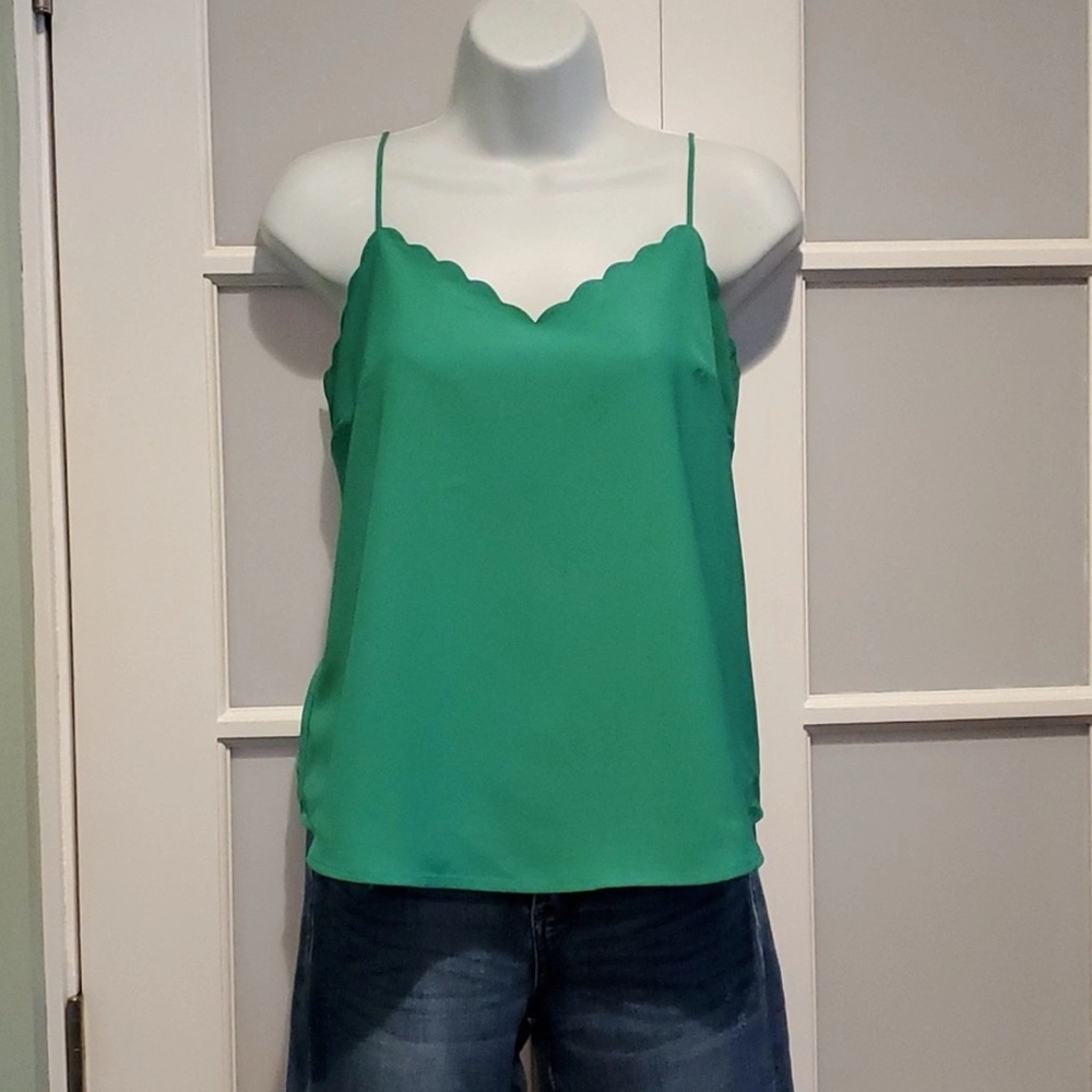 J Crew Green Scallop Trim Cami Top